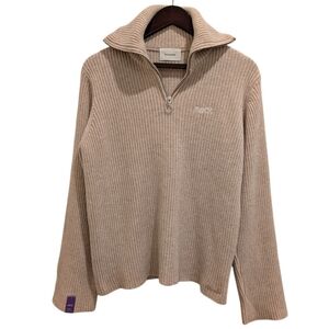 Holzweiler x Neat 100% Lambswool Ribbed Quarter-Zip Sweater - S Heather Oatmeal